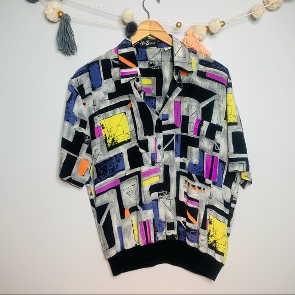 VINTAGE streetwear purple silk geometric polo - Picture 6 of 10